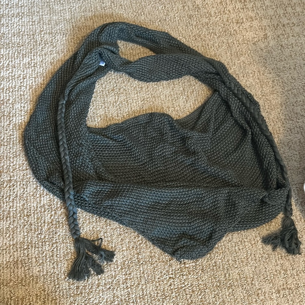 Army green knit triangle scarf